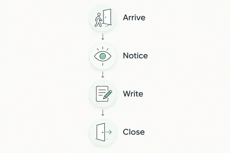Four steps for a mindfulness journal entry: arrive, notice, write, and close.