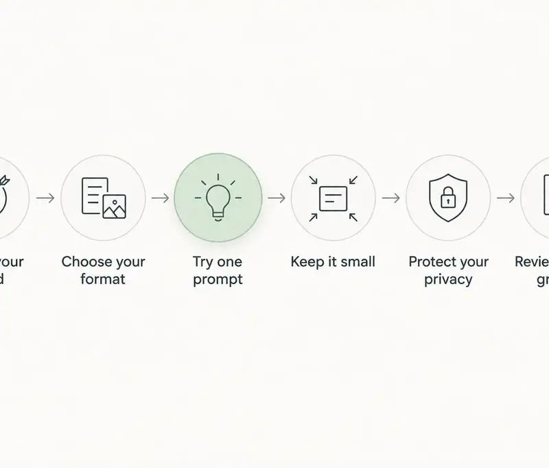 Six steps for beginning a gentle journaling practice, from naming your need to reviewing without grading.